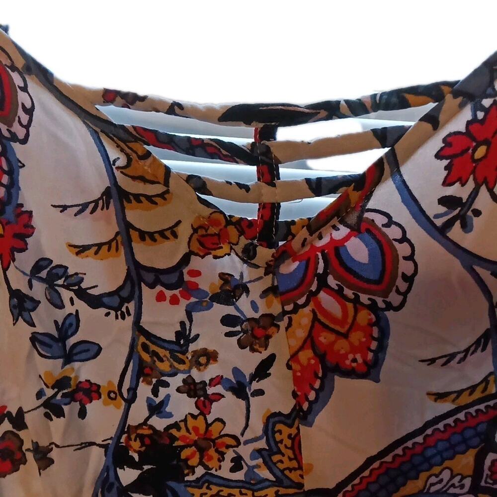 MSK Women's M Bohemian Paisley Floral Asymmetric Wide Leg Jumpsuit Romper - Picture 4 of 6